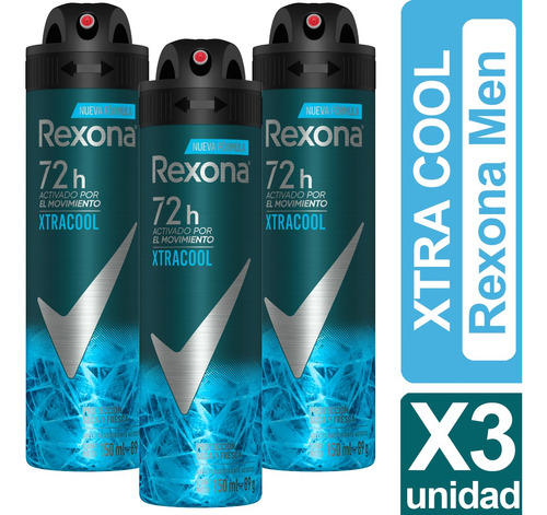 Desodorante Rexona Hombre Xtra Cool Pack De 3 Unidades 150ml