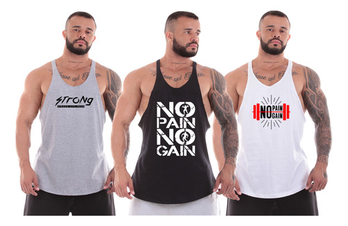 Kit 3 Blusas Camisetas Camisa Blusa Regata Masculina Cavada