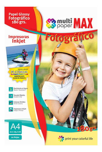 Papel Glossy Fotografico A4 180grs X 20 Hojas