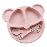 Set Vajilla Bambu Oso Bebe Alimento Plato Cubiertos Hogar.