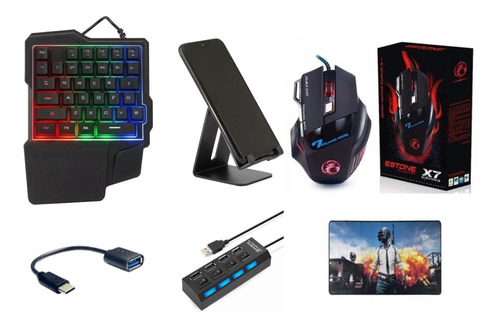 Kit Gamer Teclado One Hand E Mouse  + Kit Cel + Mouse Pad