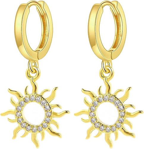 Aretes Aro Colgantes Oro Con Dije Sol Para Mujeres Y Niñas C