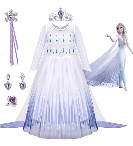 Vestido De Reina Elsa Fiesta Diseño Cumpleaños Para Niñas