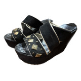 Sueco Sandalias Plataforma Gamuza Negro Tachas Talle 37