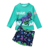 Traje De Baño 2 Piezas Niño Bebé Playera Protección Dino