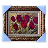 Quadro Decorativo Flor Rosas Vermelhas Moldurado 57x47 Luxo