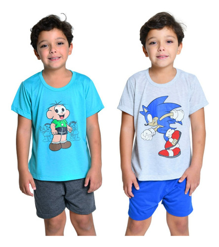 Kit 2 Pijamas Curto Infantil Menino Personagens Heróis Verão