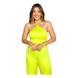 Conjunto Feminino Neon Tendência Fashion Top E Calça Social