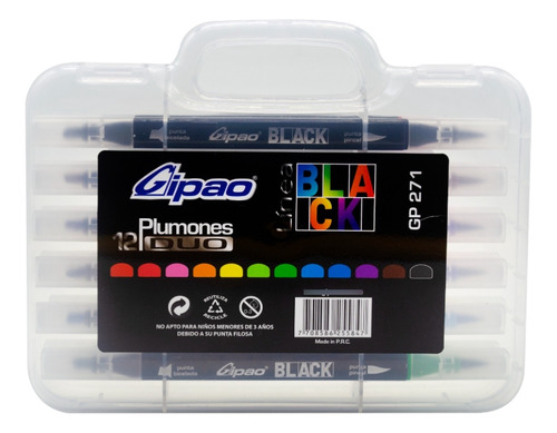 Plumones Gipao Duo Black X12