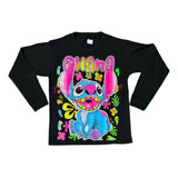 Remera Manga Larga Stitch Nena Brilla En La Oscuridad Premiu