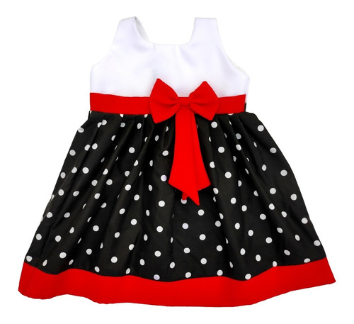 Vestido Nena Negro, Rojo Y Blanco Con Lunares, Talles 0 Al 3