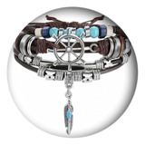 Pulseira Bracelete Couro Timão Detalhe Pena Homem Y5935