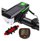 Lanterna Farol Solar Bike Buzina Led Traseiro E Velocimetro