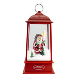 Farol Navideño Rojo Santa Claus Luz Led Y Caída De Nieve