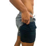 Shorts Bermuda Masculino Duplo Compressão Bolso Interno