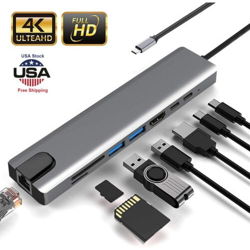 Tipo C Hub 8 En 1 Adaptador Usb C A Hdmi Con Ethernet