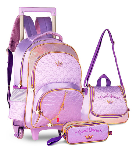 Kit Mochila Infantil Rodinha Lancheira Estojo Escolar Menina