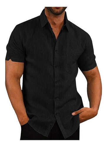 Camisa Cuello Para Hombre Lino Camisa Casual De Manga Corta