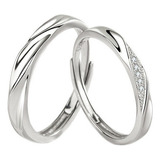 . 2 Anillos De Compromiso De Pareja De 925 Plata Ajustable.