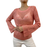 Sweater Mangas Oxford Calado Boho Corazones Importado