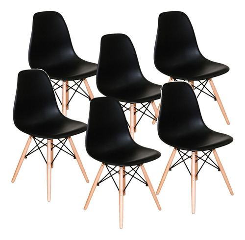 Kit 6 Cadeiras Charles Eames Eiffel Wood Design 