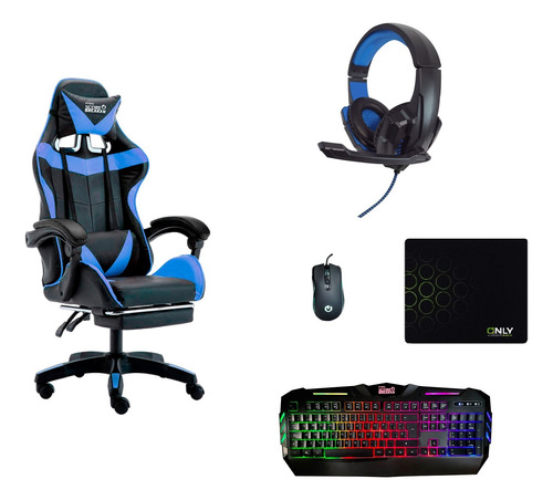 Silla Gamer Combo Mouse Auriculares Teclado Pad Retroilumin