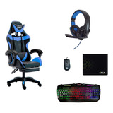 Silla Gamer Combo Mouse Auriculares Teclado Pad Retroilumin