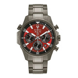 Reloj Bulova Marine Star Crono Bl98b350 Color De La Correa Gris Color Del Bisel Negro Color Del Fondo Rojo