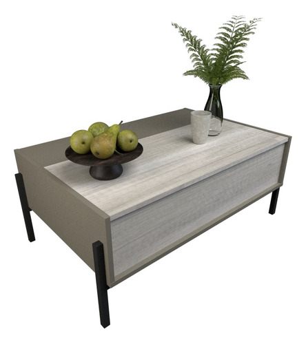 Mesa Ratona Centro De Living Moderna Melamina Patas Hierro Color Gris/nevado