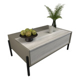 Mesa Ratona Centro De Living Moderna Melamina Patas Hierro Color Gris/nevado