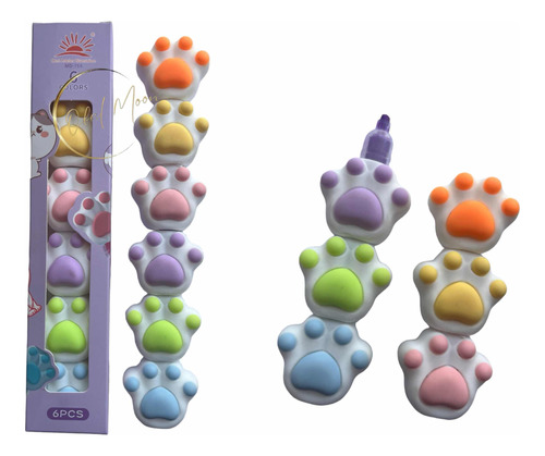 Lápices Destacadores, 5 Colores Diseño Garrita Gato Kawaii