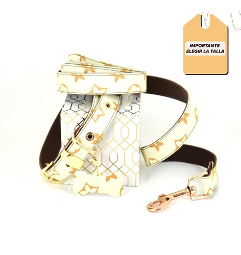 Collar De Lujo Para Perro En Cuero Crema