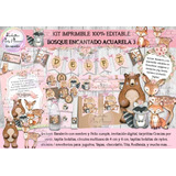 Kit Imprimible Animales Del Bosque Acuarela 3 100% Editable