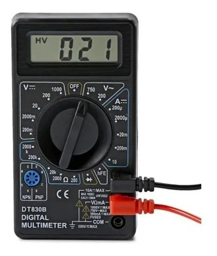 Multimetro Tester Digital Con Cables 500ma Dt830b A Pilas