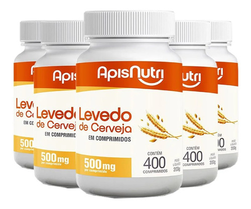 Kit 5 Levedo De Cerveja 400 Comprimidos - Apisnutri