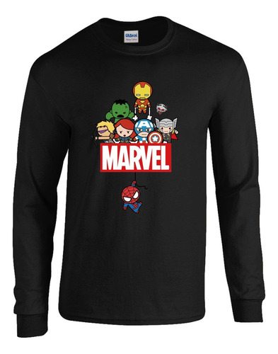 Spiderman Avengers Camibuso Camiseta Negra Manga Larga 