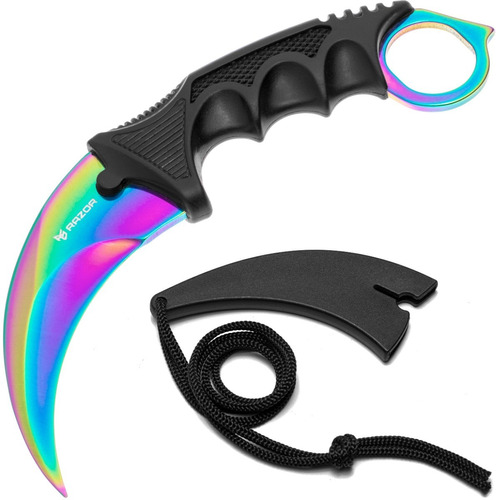 Cuchillo Karambit Tornasolado Sin Filo Táctico Csgo Funda 