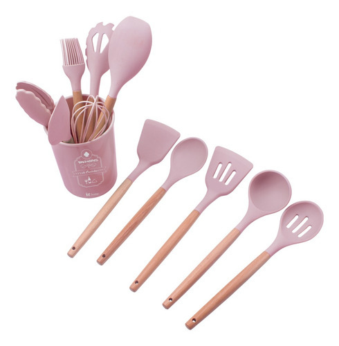 Jogo Utensílios De Cozinha Silicone Flórida Suporte 12 Peças