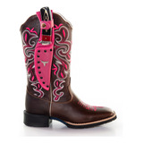 Bota Texana 100%couro Bordada Bainha Rosa E Faca Canivete 