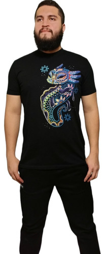 Playera Para Hombre Axolotl Huichol Fosforescente