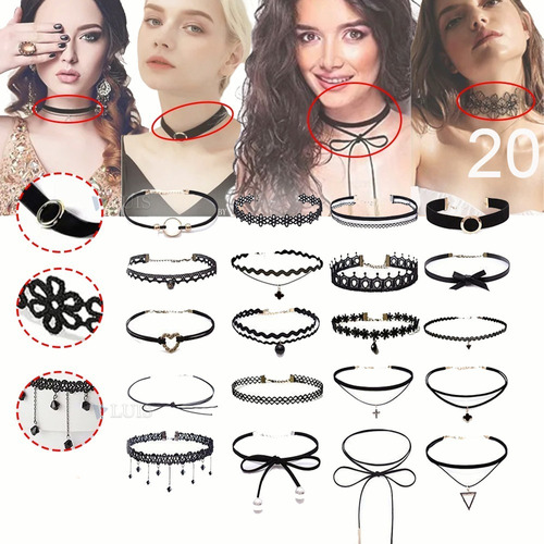 20 Pcs Collar Choker Gargantilla Moda Joyería Mujer Cadenas