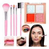 Set X5 Brochas Para Maquillaje + Mini Paleta Sombras Make Up