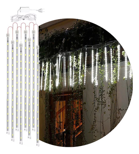 Meteoro Cascata 8 Bastão Tubo Led Chuva Gelo Luz Natal 50cm