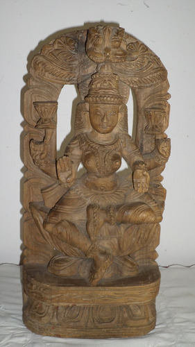 Antigua Figura India Hindu Lakshmi Madera Tallada No Envio