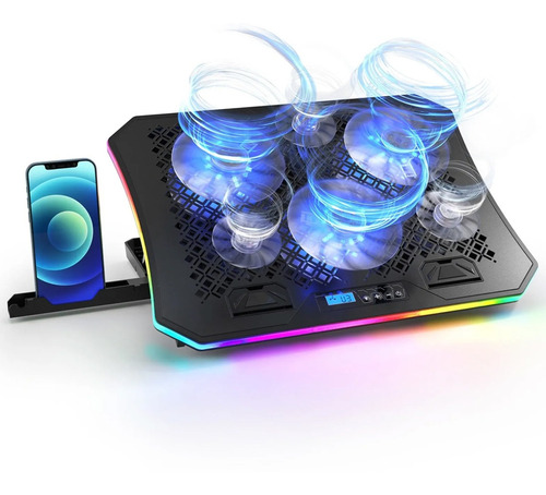 Base Cooler Gamer Suporte Notebook Ergonômico 6 Fans Rgb