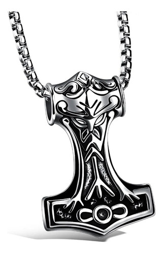 Cadena Collar Martillo De Thor Cara De Odin