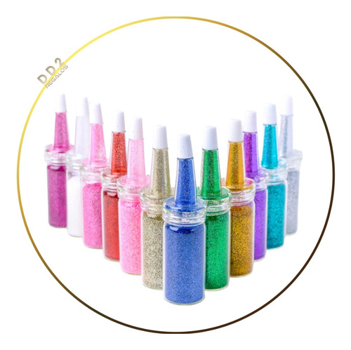 12 Glitters Polvo Gibre Colores Iris Ojos Labios Uñas Decora