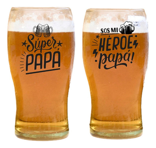 Set 2 Vaso Cerveza Cervecero Vidrio Pinta Regalo Hombre Papá