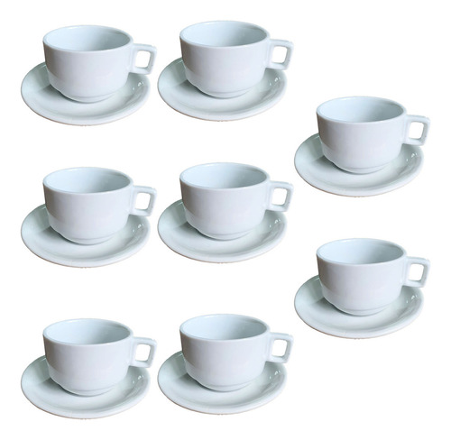 8 Xícaras De Cafe 200ml Porcelana Empilhável X01 Branca