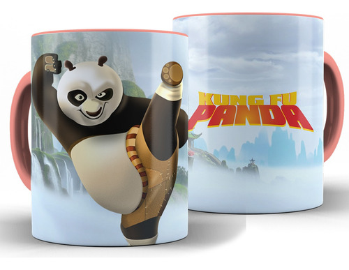 Caneca Kung Fu Panda Cerâmica Alça Preta Xícara + Caixa